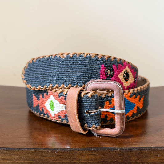 Denim-Colored (Blue-Grey) Handwoven Guatemalan Whip-Stitched Belt