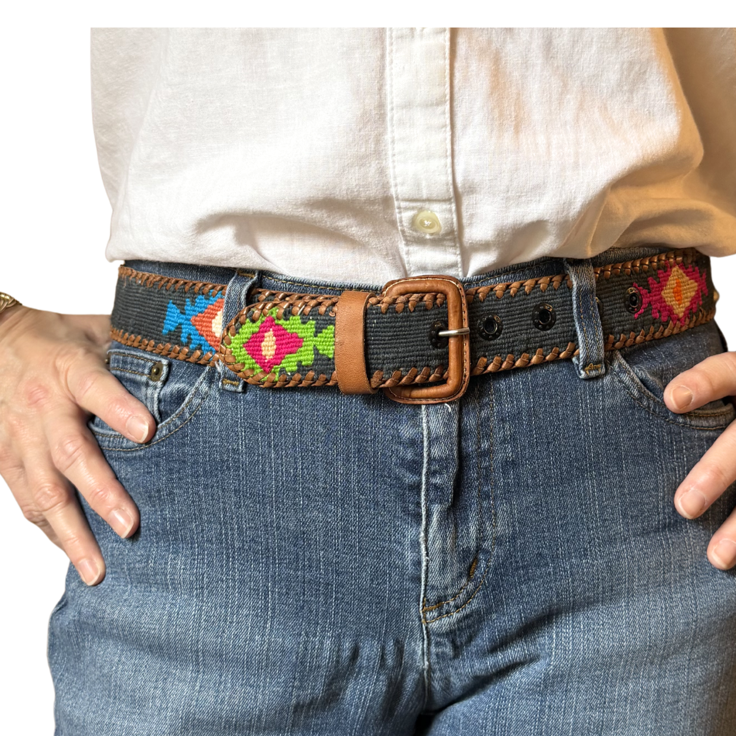 Denim-Colored (Blue-Grey) Handwoven Guatemalan Whip-Stitched Belt