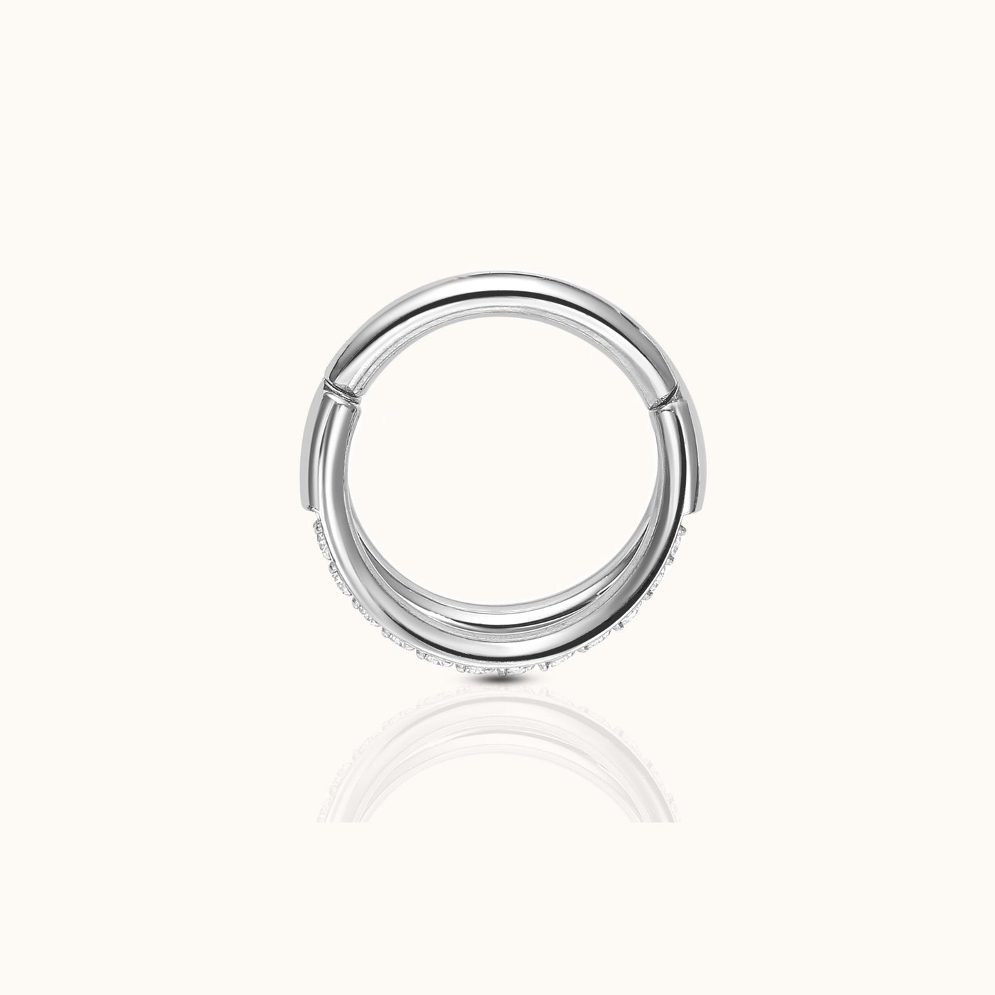 Double Circle CZ Pave Clicker Titanium Hinged Hoop Earring