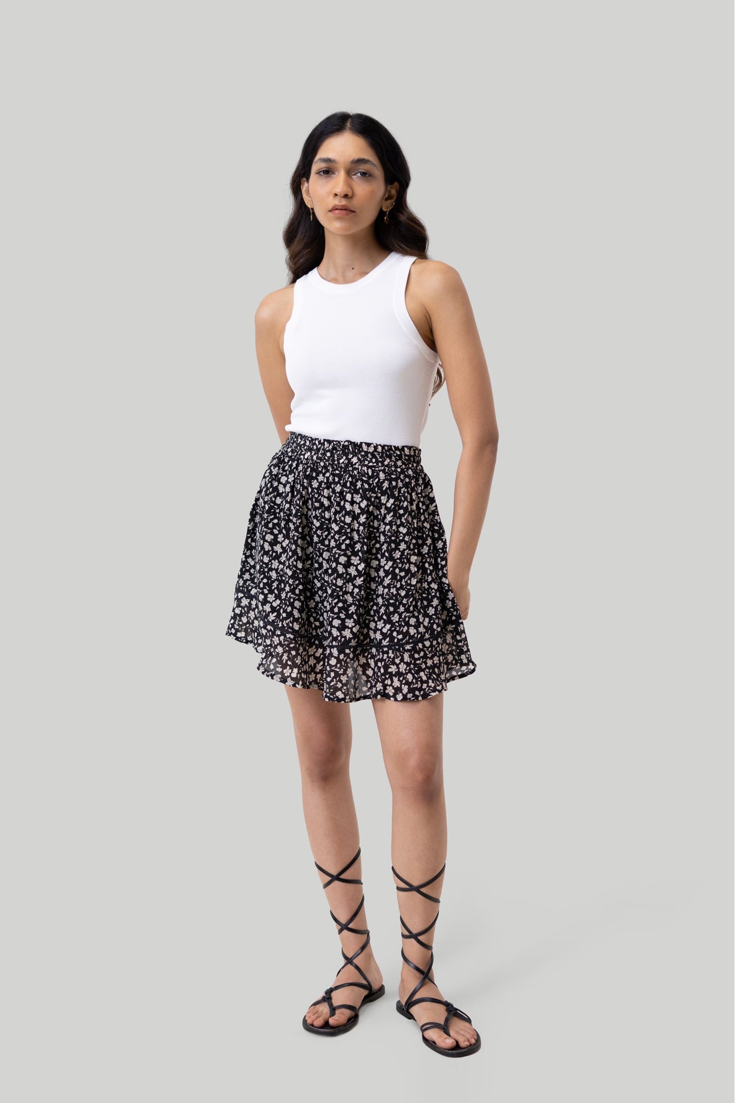 Drawstring-Short-Skirt-in-Black-Floral-1