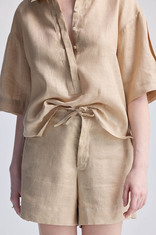 Drawstring Shorts in Neutral Beige Closeup