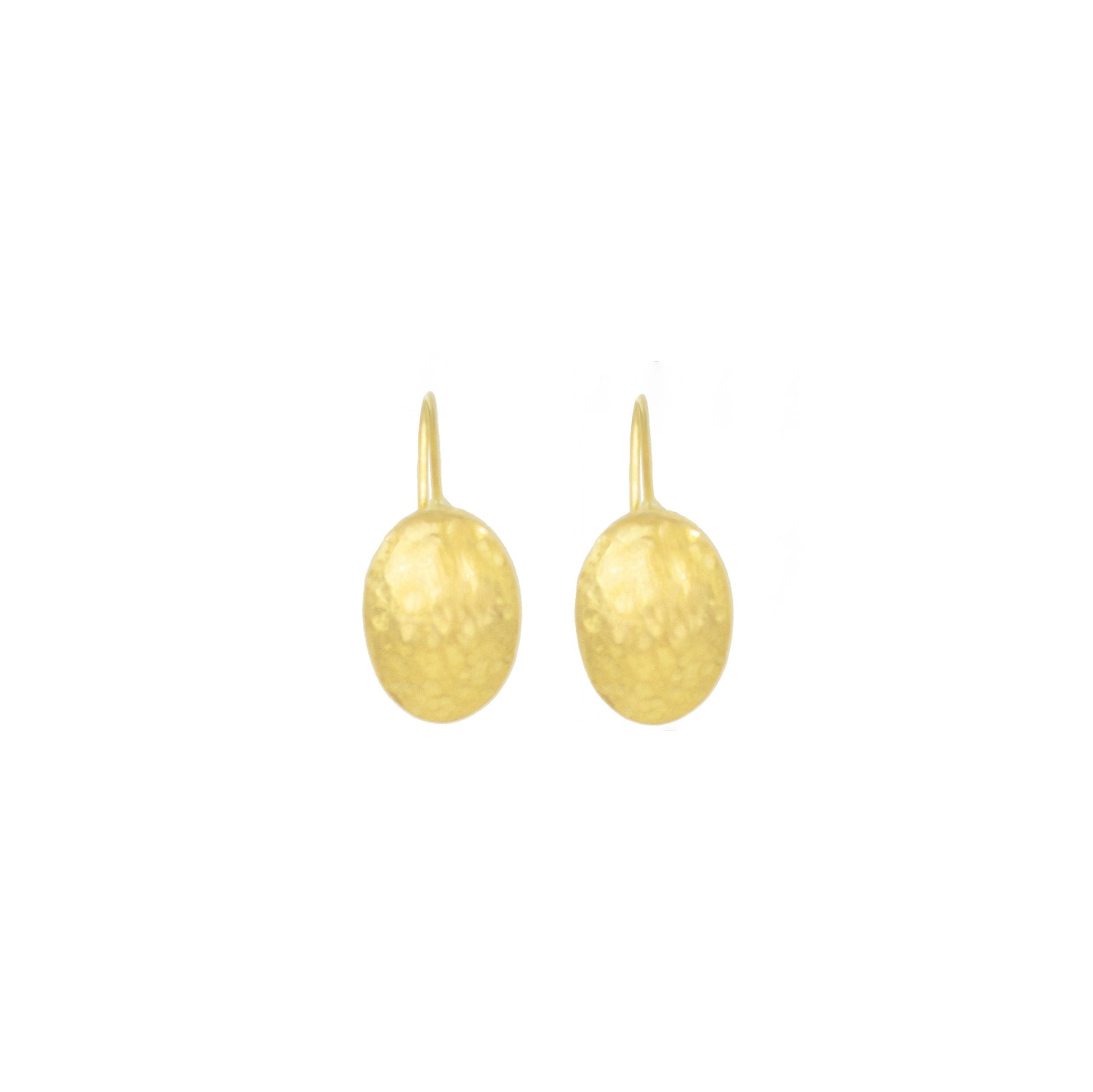 Zawadi hammered oval disc brass drop earrings flat lay — Ecodunia