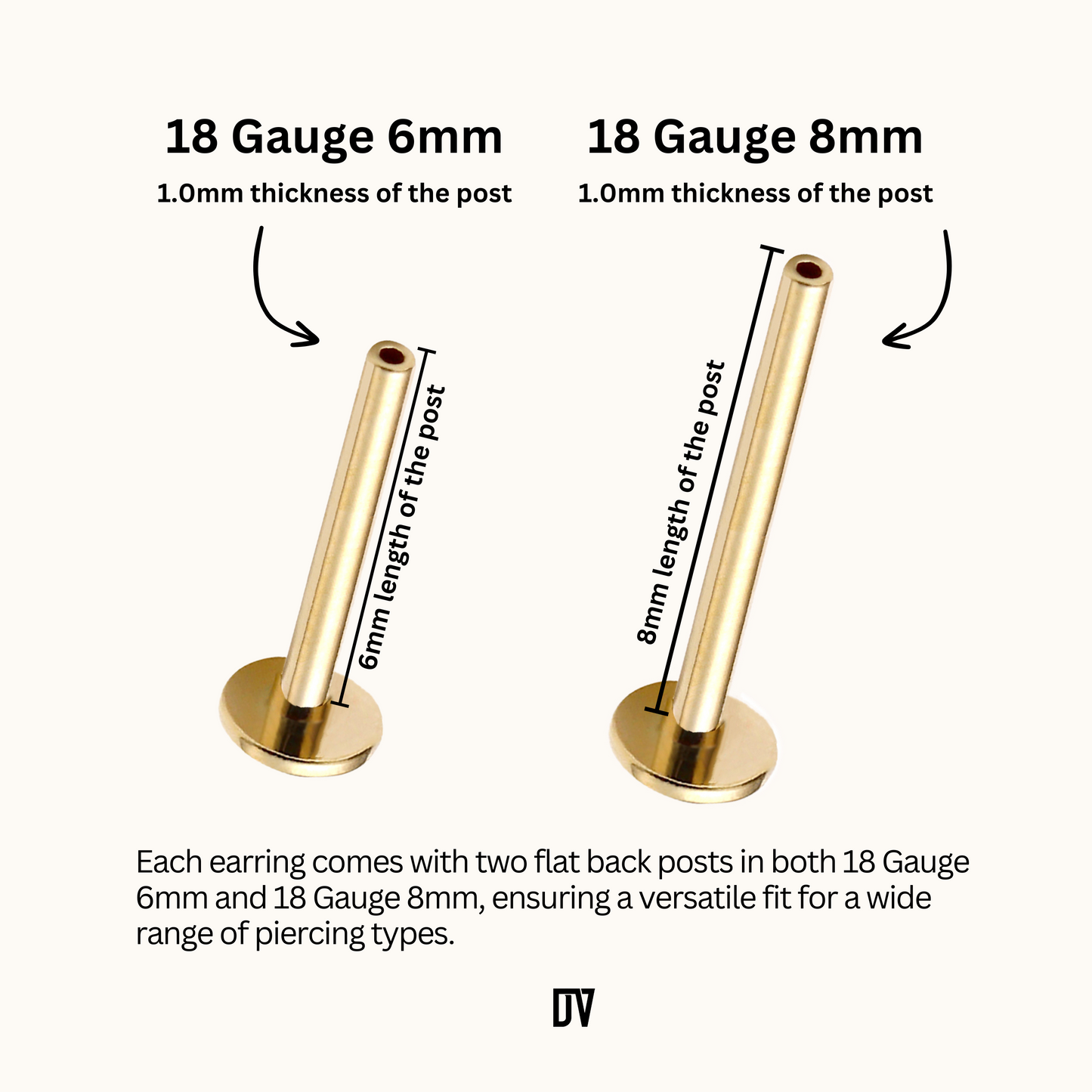 Large Moon Crescent Threadless Labret Titanium PVD Gold Flat Back Earring
