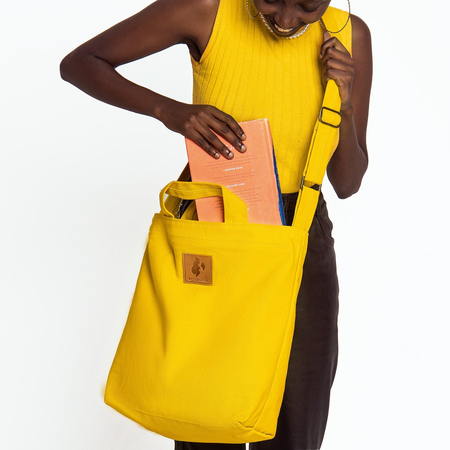 Canvas Carry-All Crossbody Bag for Men & Women | Amani #color_yellow