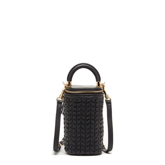SUSU Mini Purse Leather Black Crossbody Bag Weave Small Bucket Bag Women's Handbag