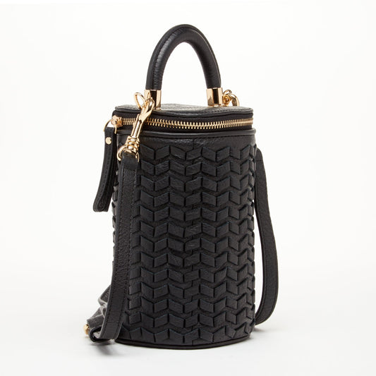 SUSU Mini Purse Leather Black Crossbody Bag Weave Small Bucket Bag Women's Handbag