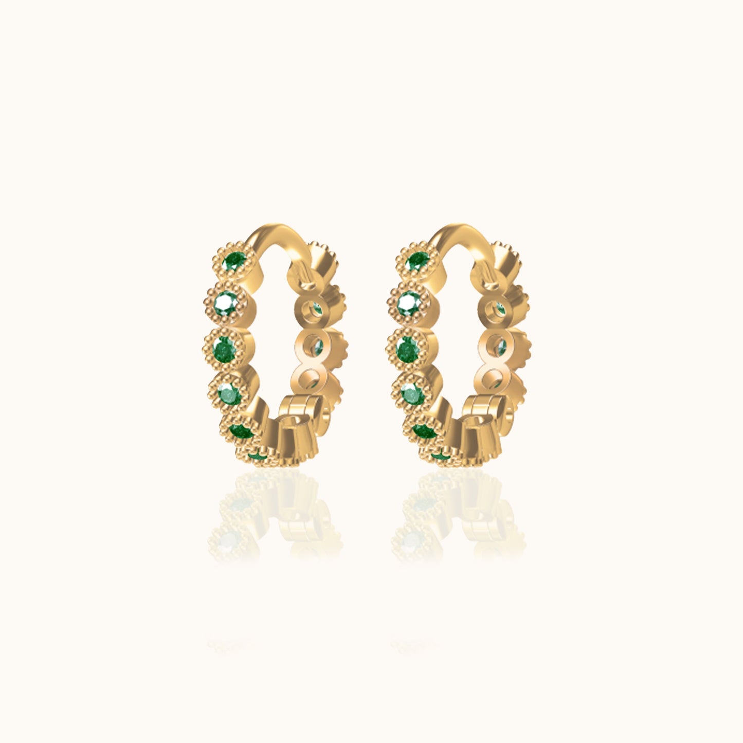 Emerald Green CZ Bezel Set Bead Hoop Earrings