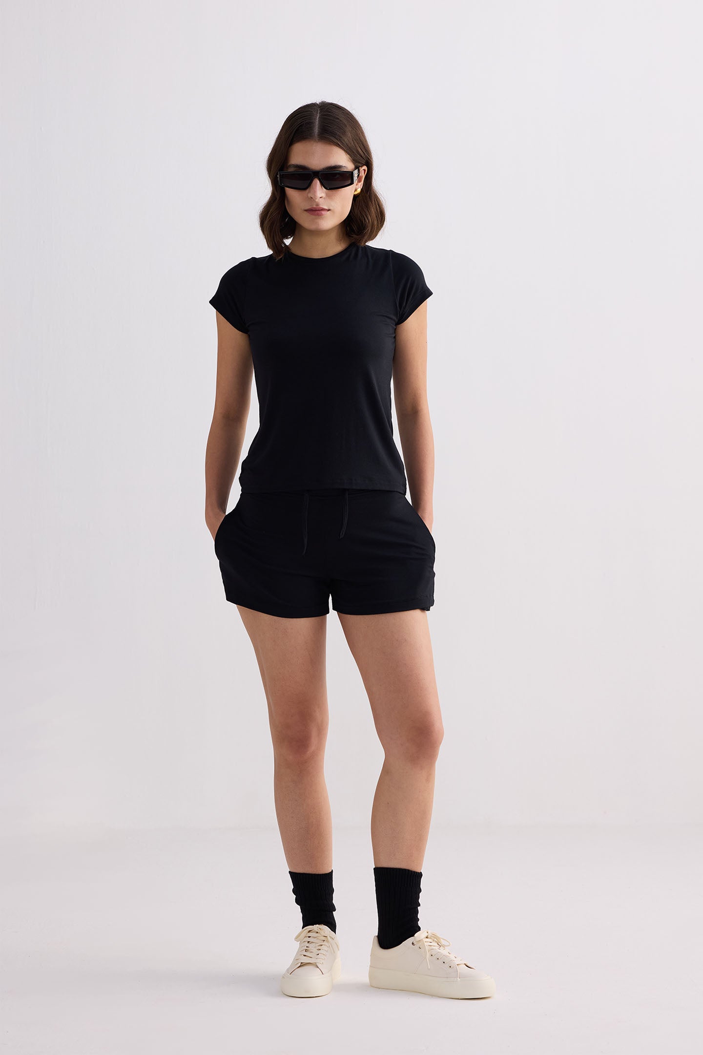Essential Knit Shorts in Black Front