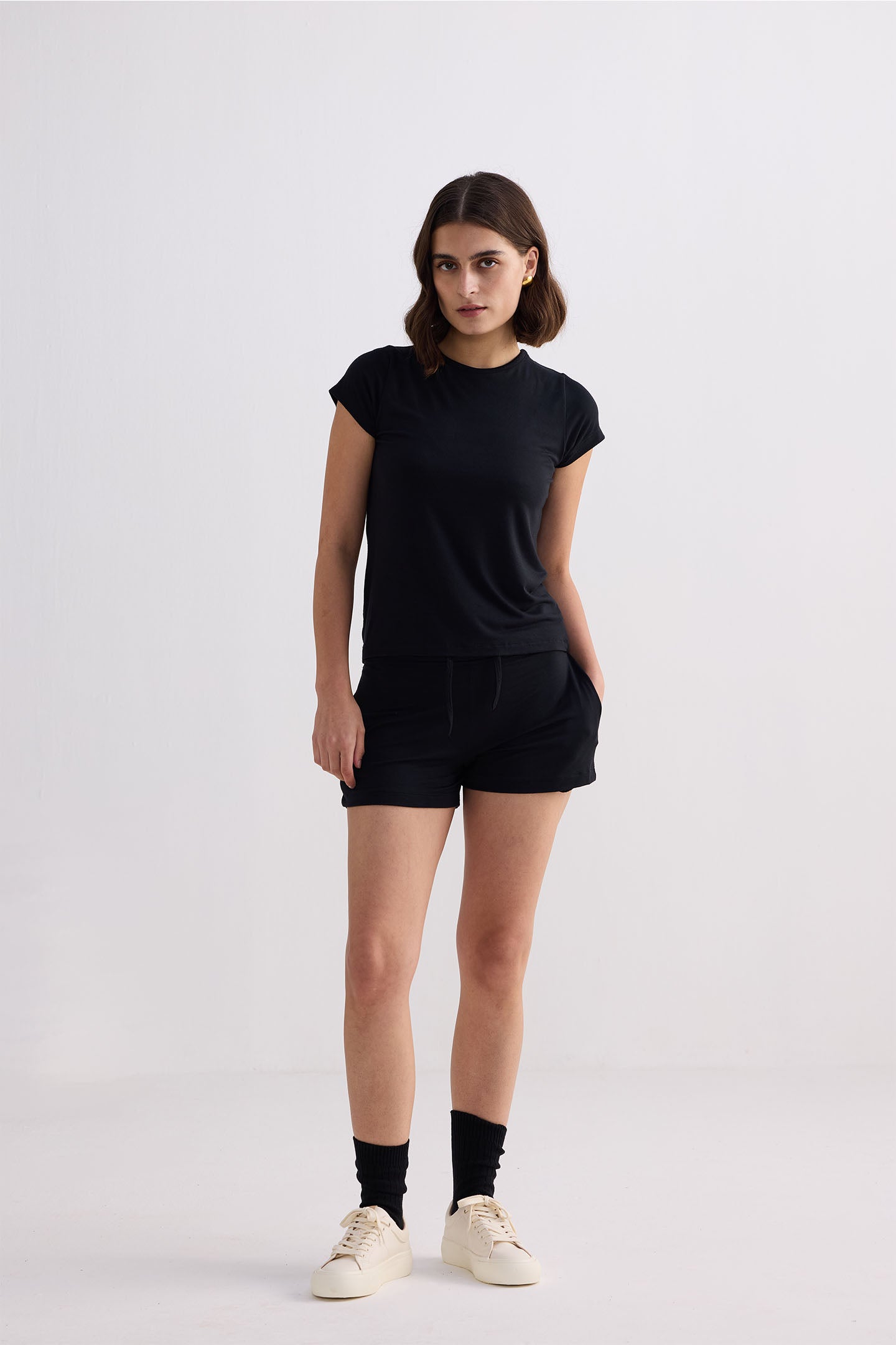 Essential Knit Shorts in Black Front
