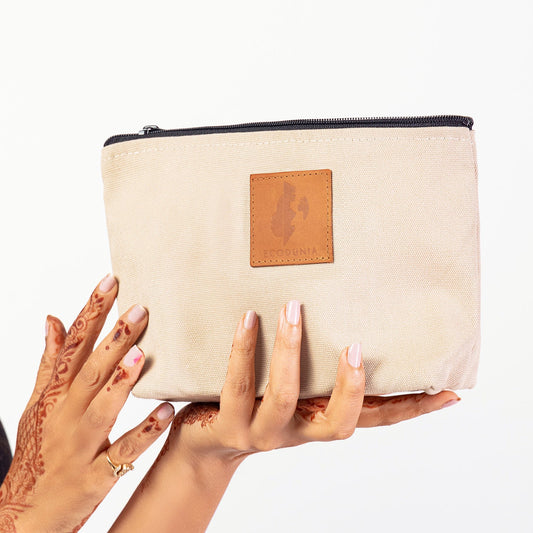 Ren Canvas Makeup Bag – Fair Trade Cosmetic & Toiletry Pouch #color_sand-white