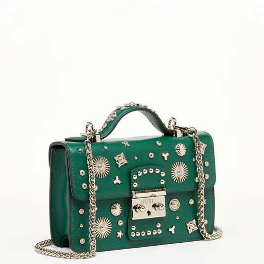 SUSU Small Leather Crossbody Bag Dark Green Purse Women's Handbag