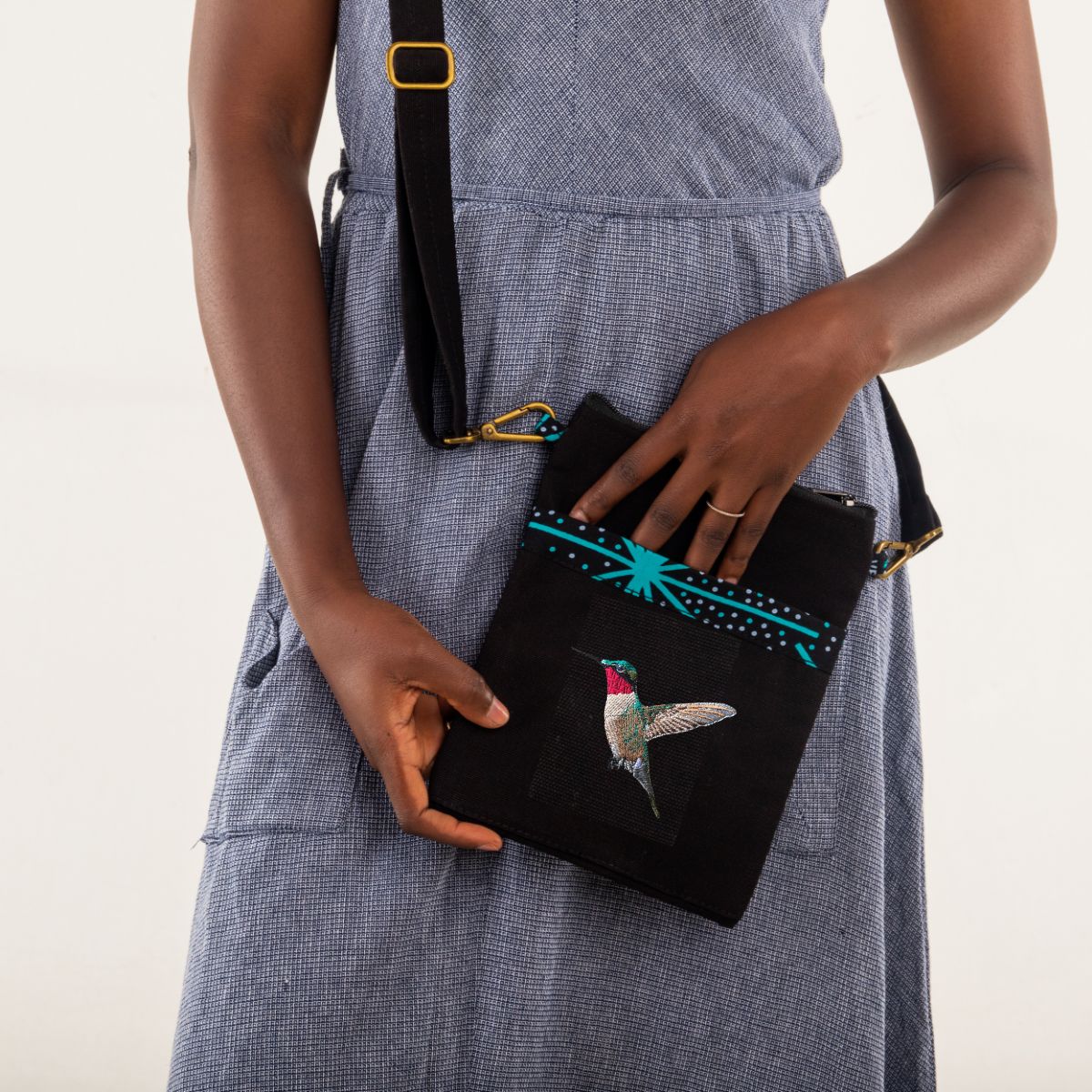 Hummingbird Embroidered Canvas Crossbody Bag | Essentials