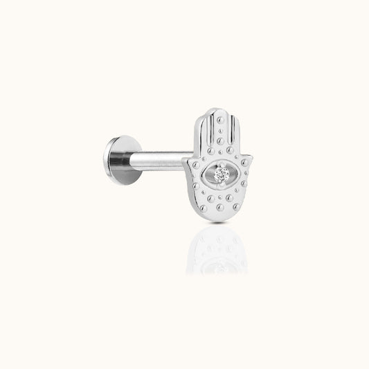 Evil Eye Protective Hamsa Hand Threadless Labret Titanium Flat Back Earring