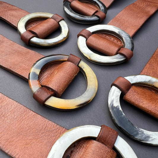 Handcrafted Brown Leather Belt with Horn Buckle