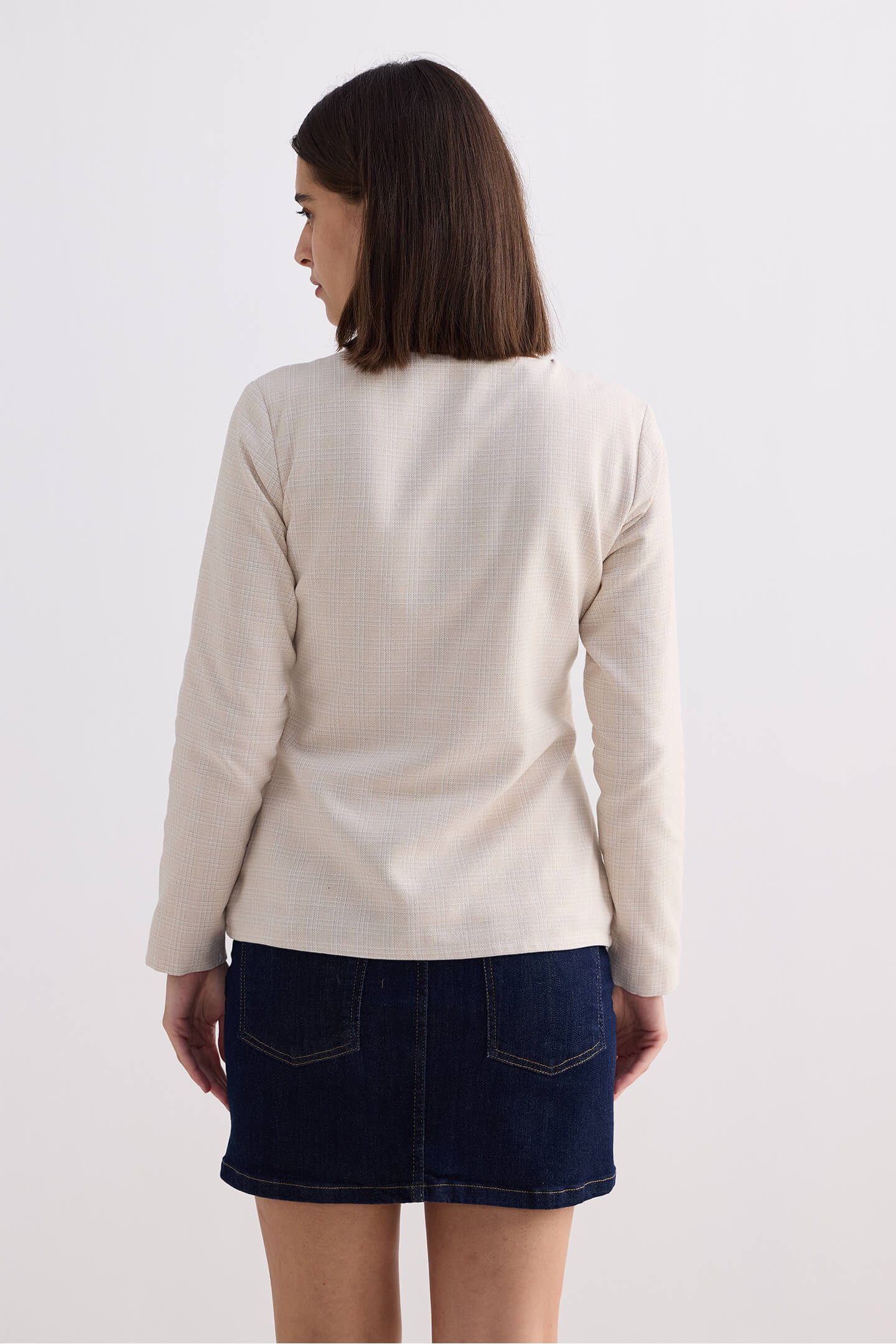 Fitted Cotton Tweed Jacket in Cream Behind The Back Shot