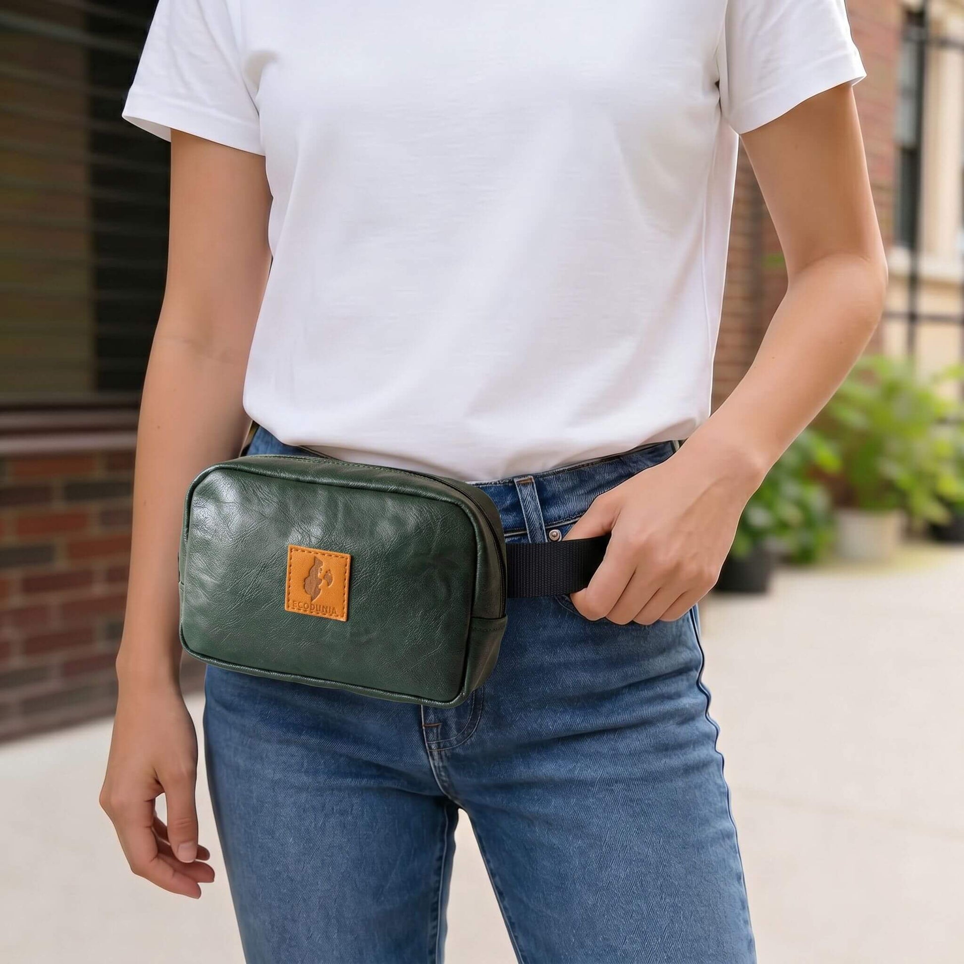 Vegan Leather Crossbody Belt Bag Ecodunia #color_forest-green