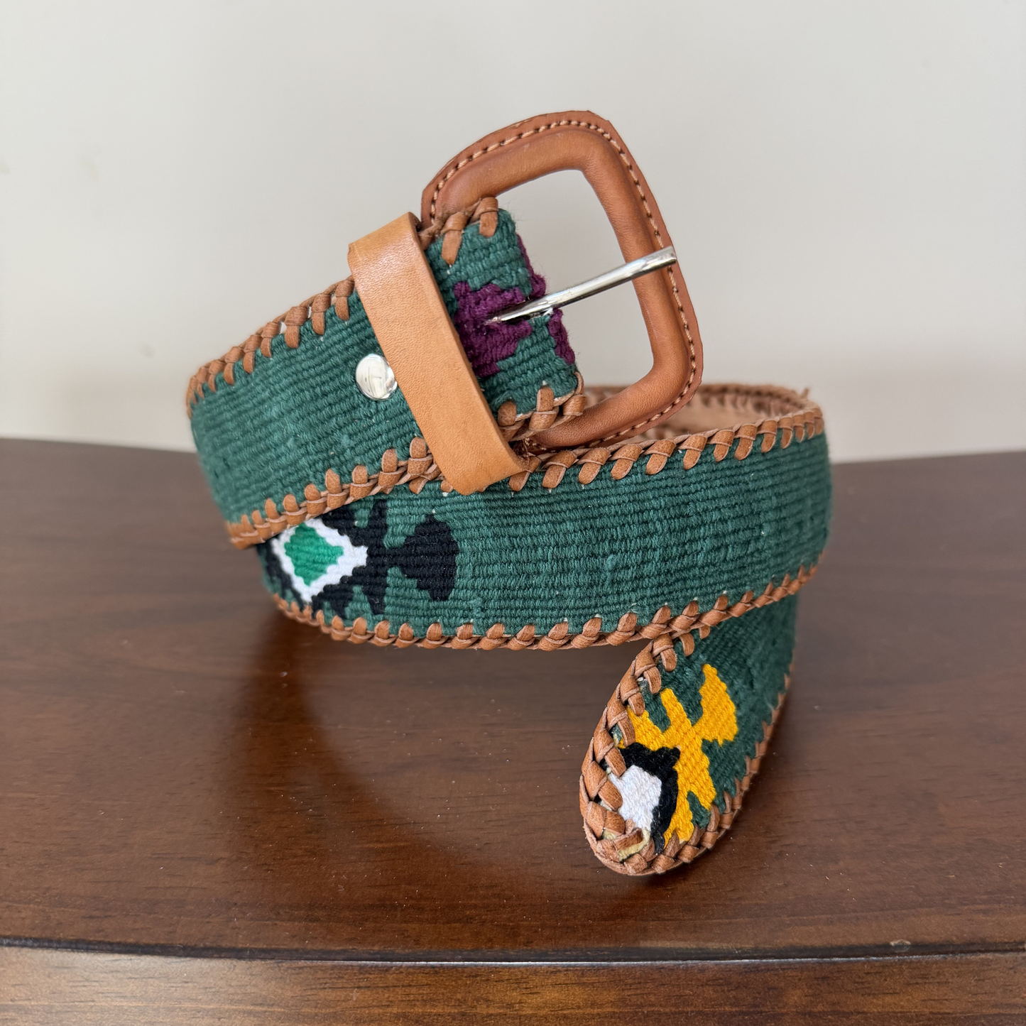 Forest Green Handwoven Guatemalan Whip-Stitched Belt
