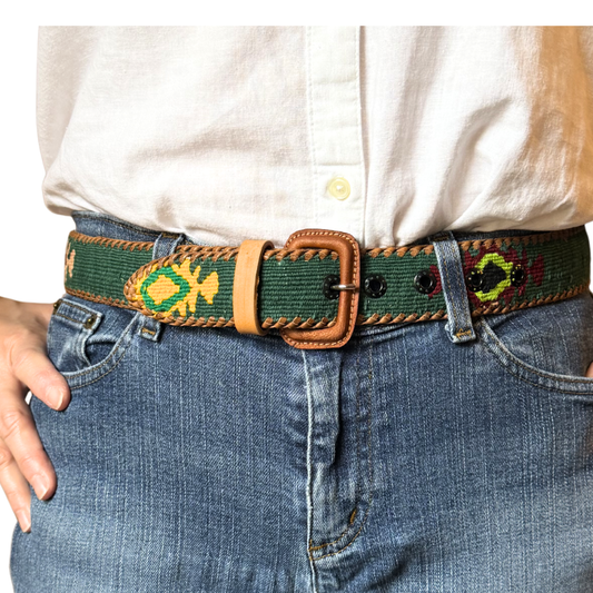 Forest Green Handwoven Guatemalan Whip-Stitched Belt