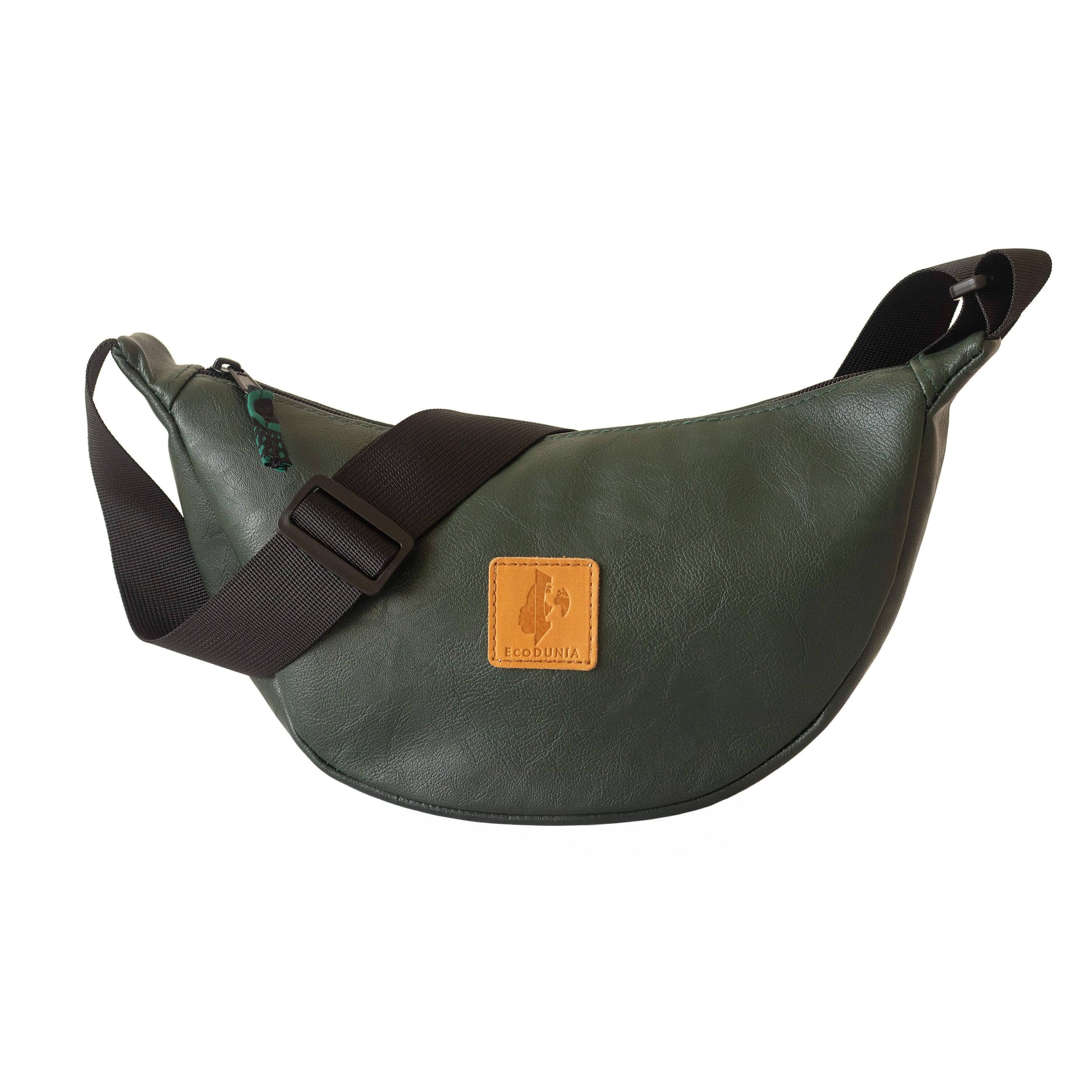 Round Mini Vegan Leather Crossbody Shoulder Bag #color_forest-green