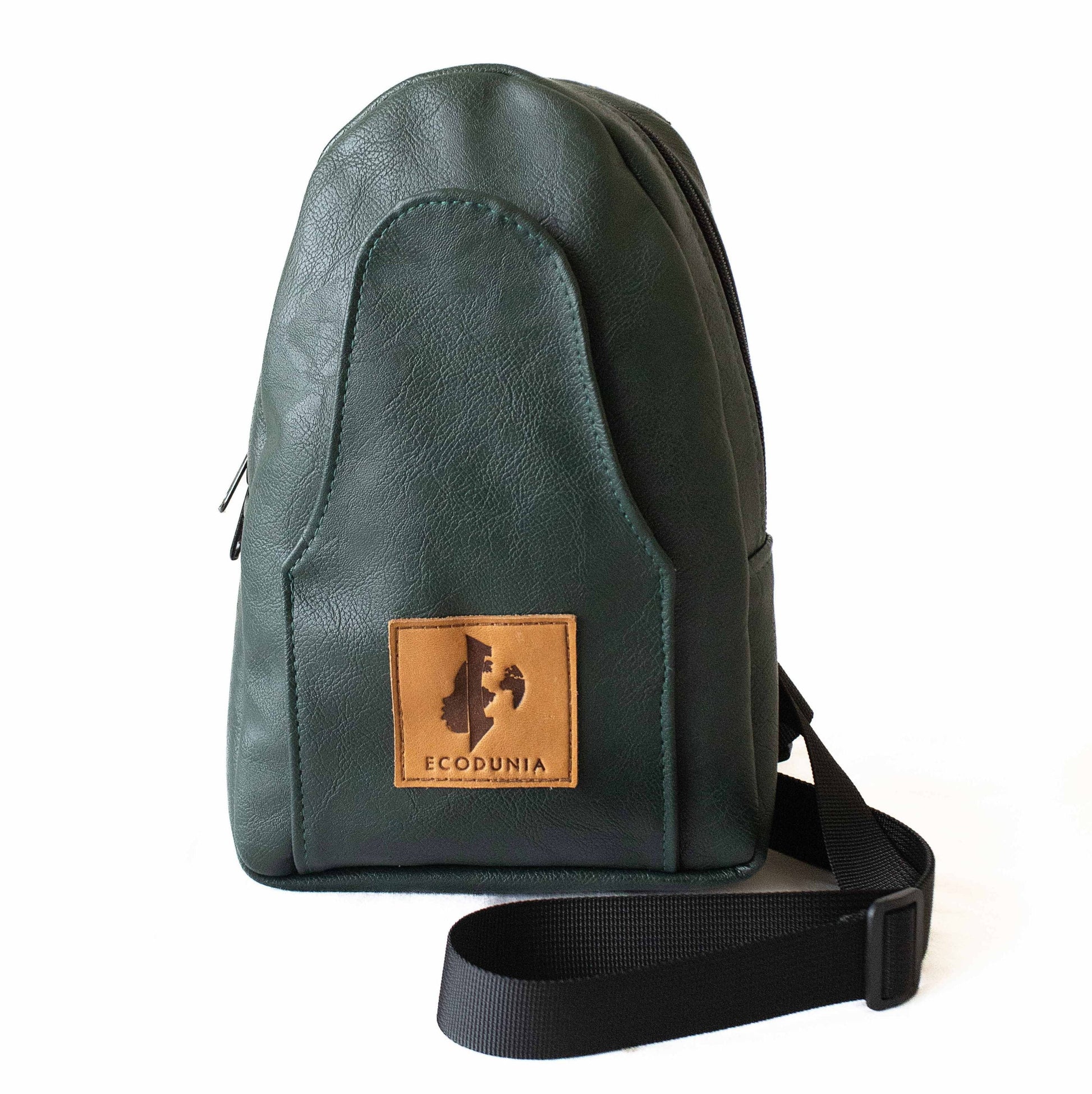 Buru forest green vegan leather sling bag crossbody wear #color_forest-green