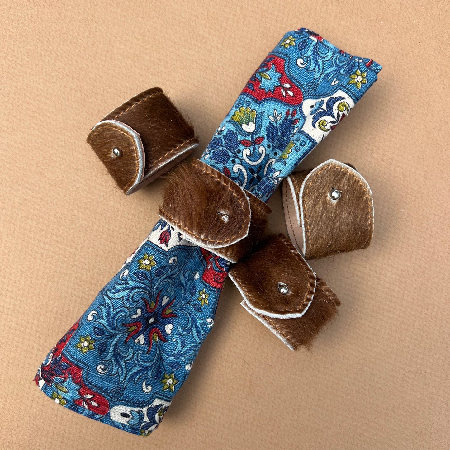 Hair on Hide Stud Closure Napkin Rings (Brown)