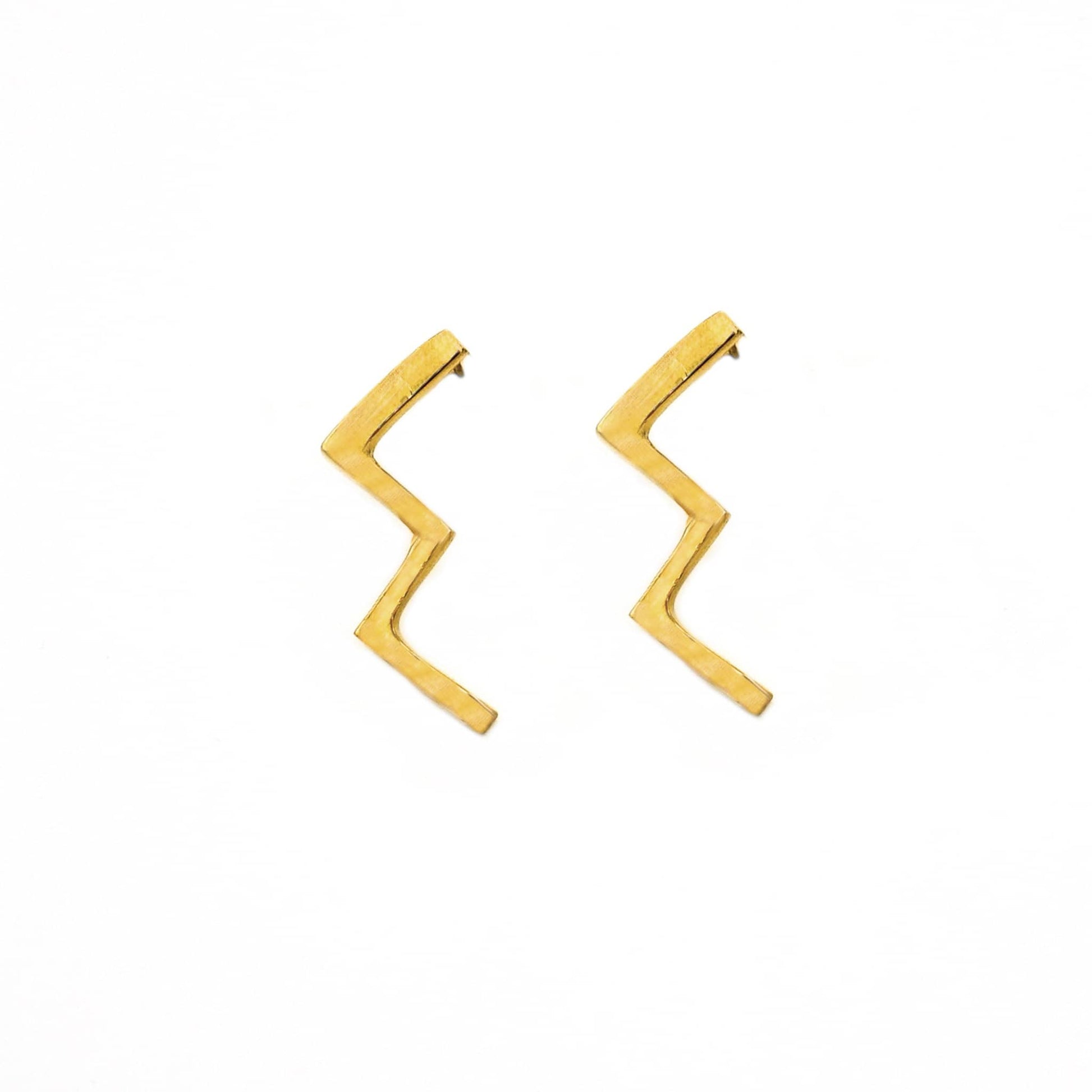 Taji brass zig-zag post earrings flat lay — Ecodunia