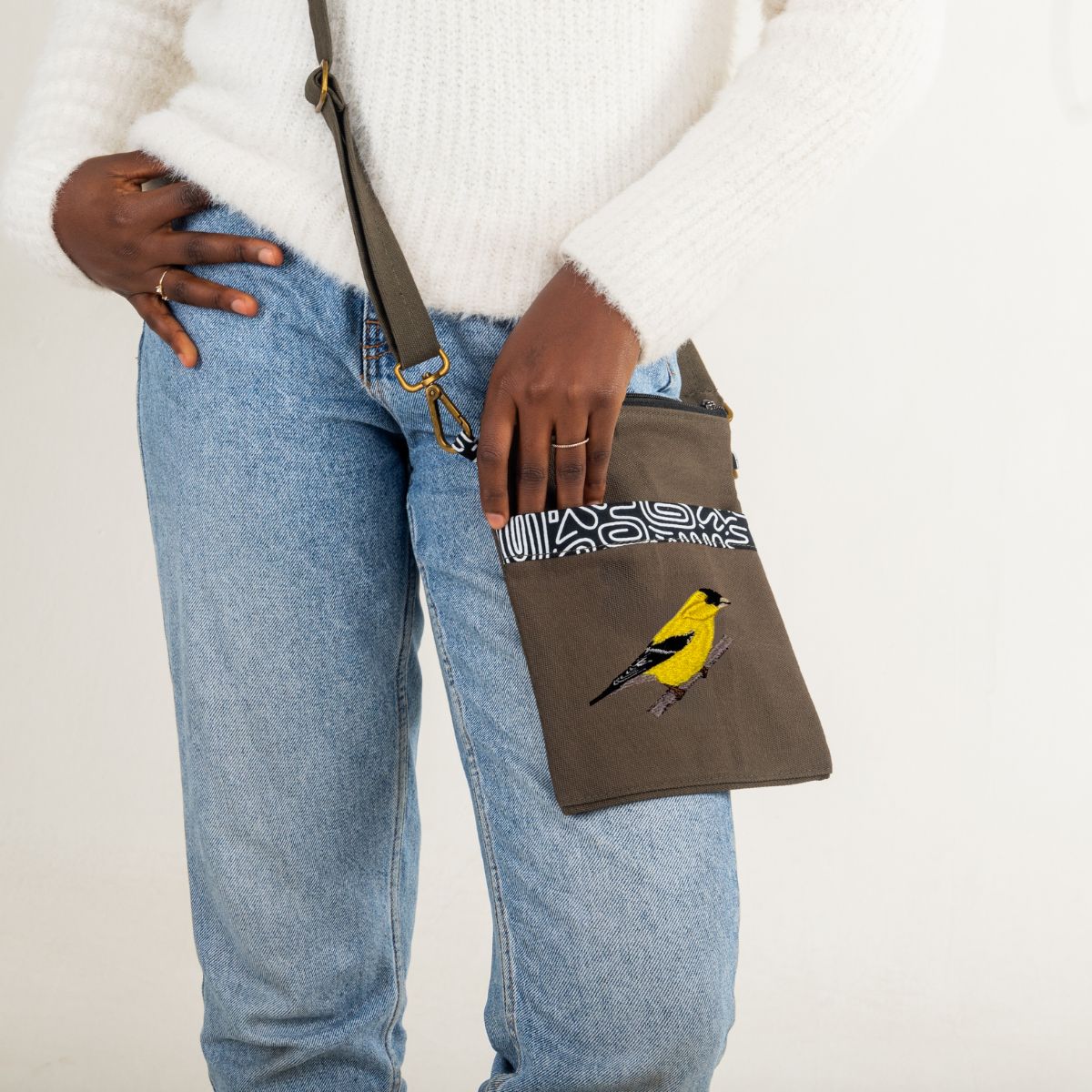Goldfinch Embroidered Canvas Crossbody Bag | Essentials