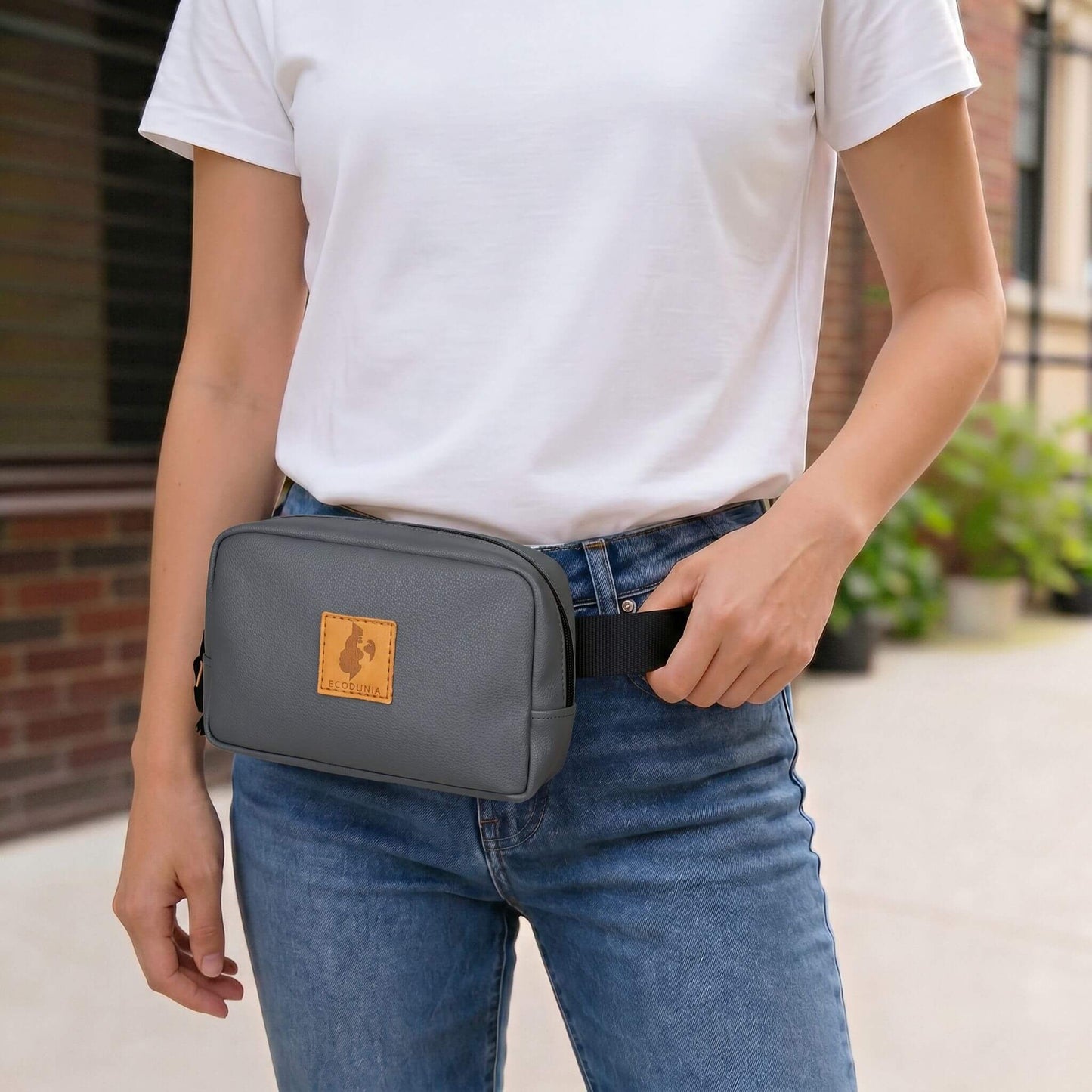 Vegan Leather Crossbody Belt Bag Ecodunia #color_gray