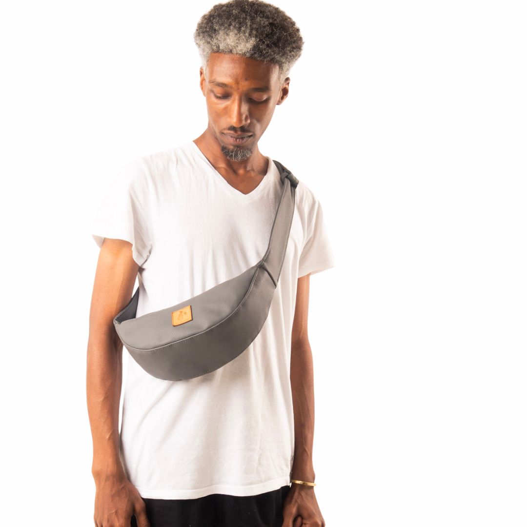 Half Moon Vegan Leather Crossbody Bag #color_gray