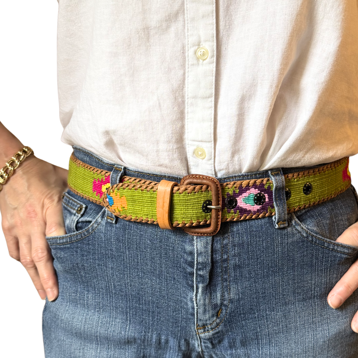 Green Handwoven Guatemalan Whip-Stitched Belt