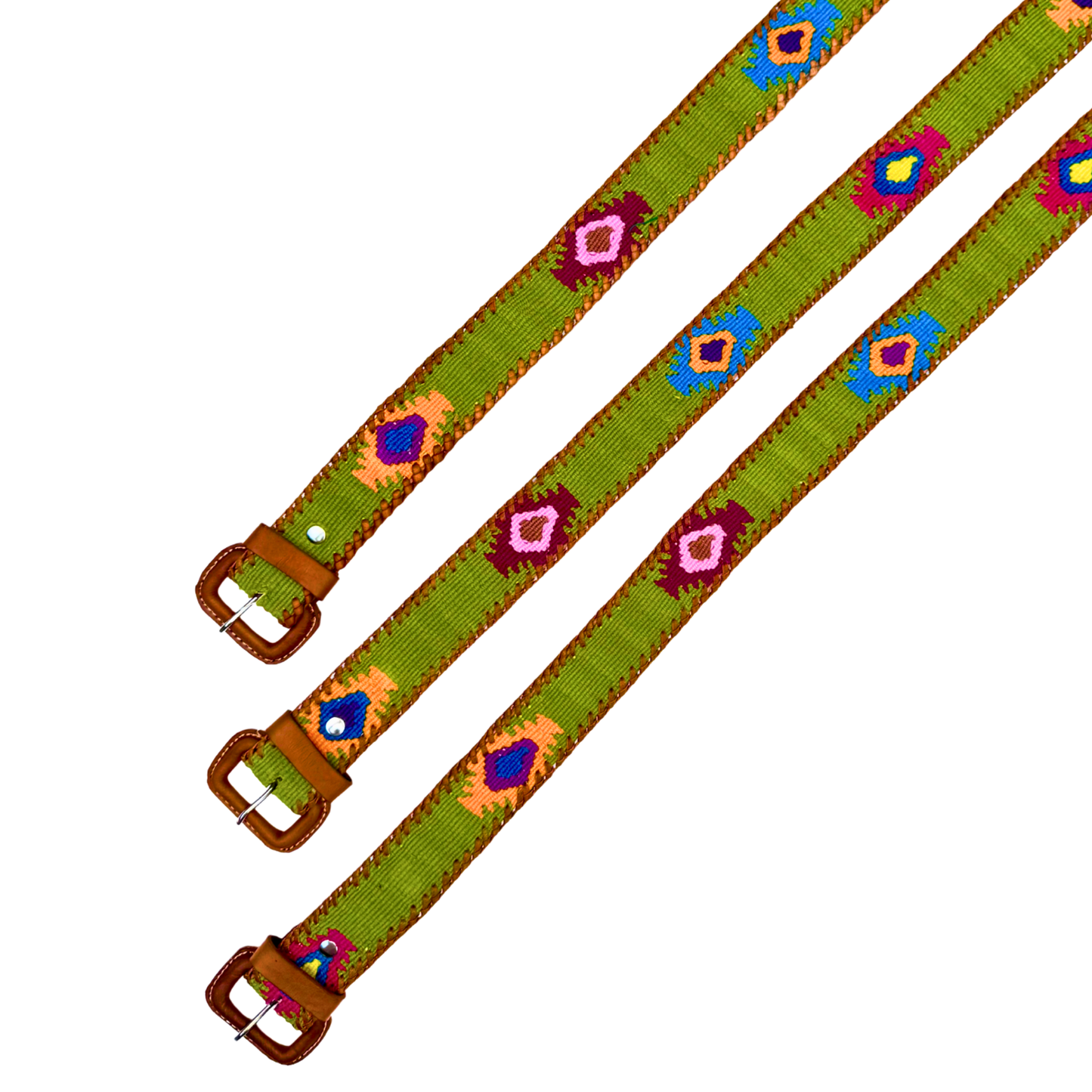 Green Handwoven Guatemalan Whip-Stitched Belt