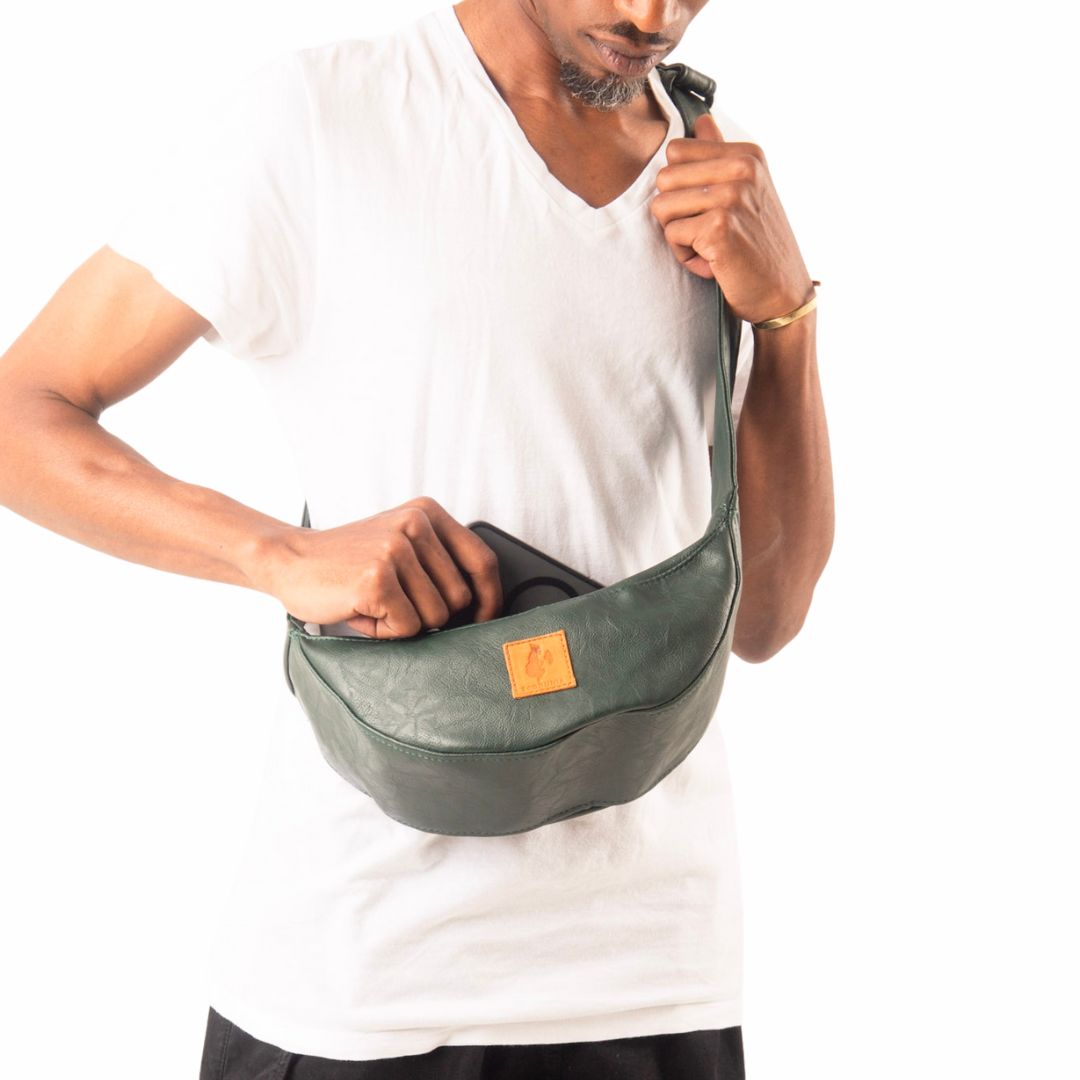 Half Moon Vegan Leather Crossbody Bag #color_forest-green