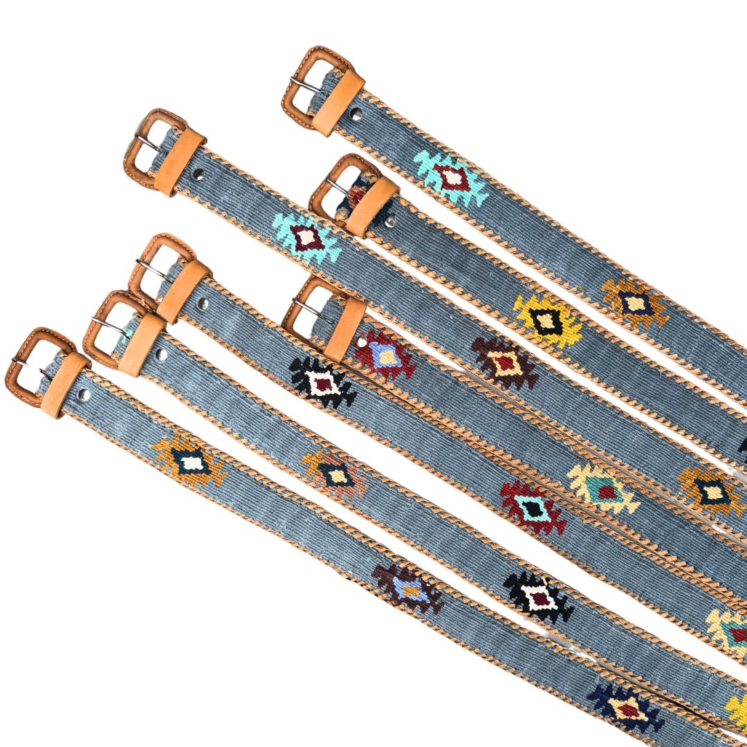 Light Denim-Colored (Blue-Grey) Handwoven Guatemalan Whip-Stitched Belt