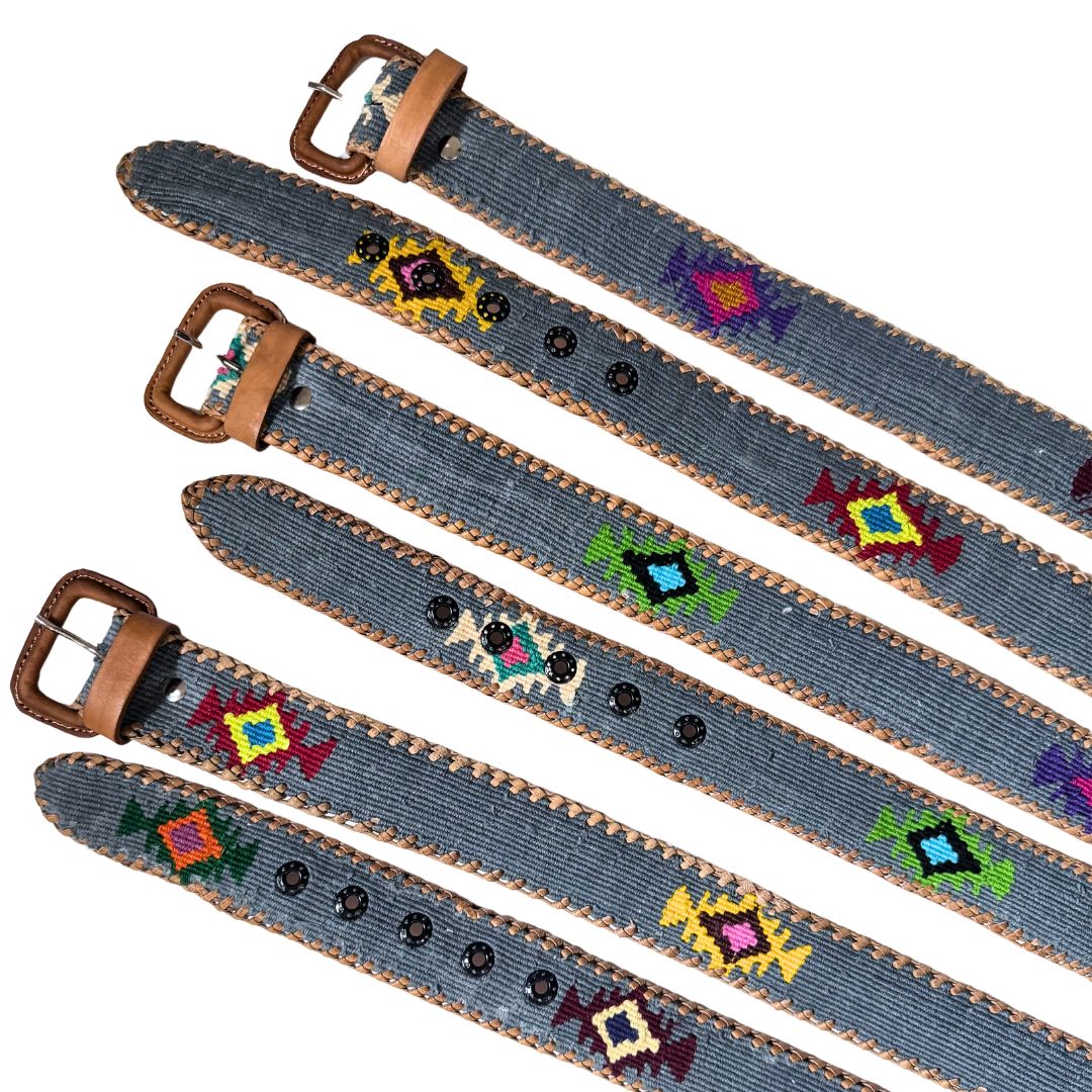 Light Denim-Colored (Blue-Grey) Handwoven Guatemalan Whip-Stitched Belt