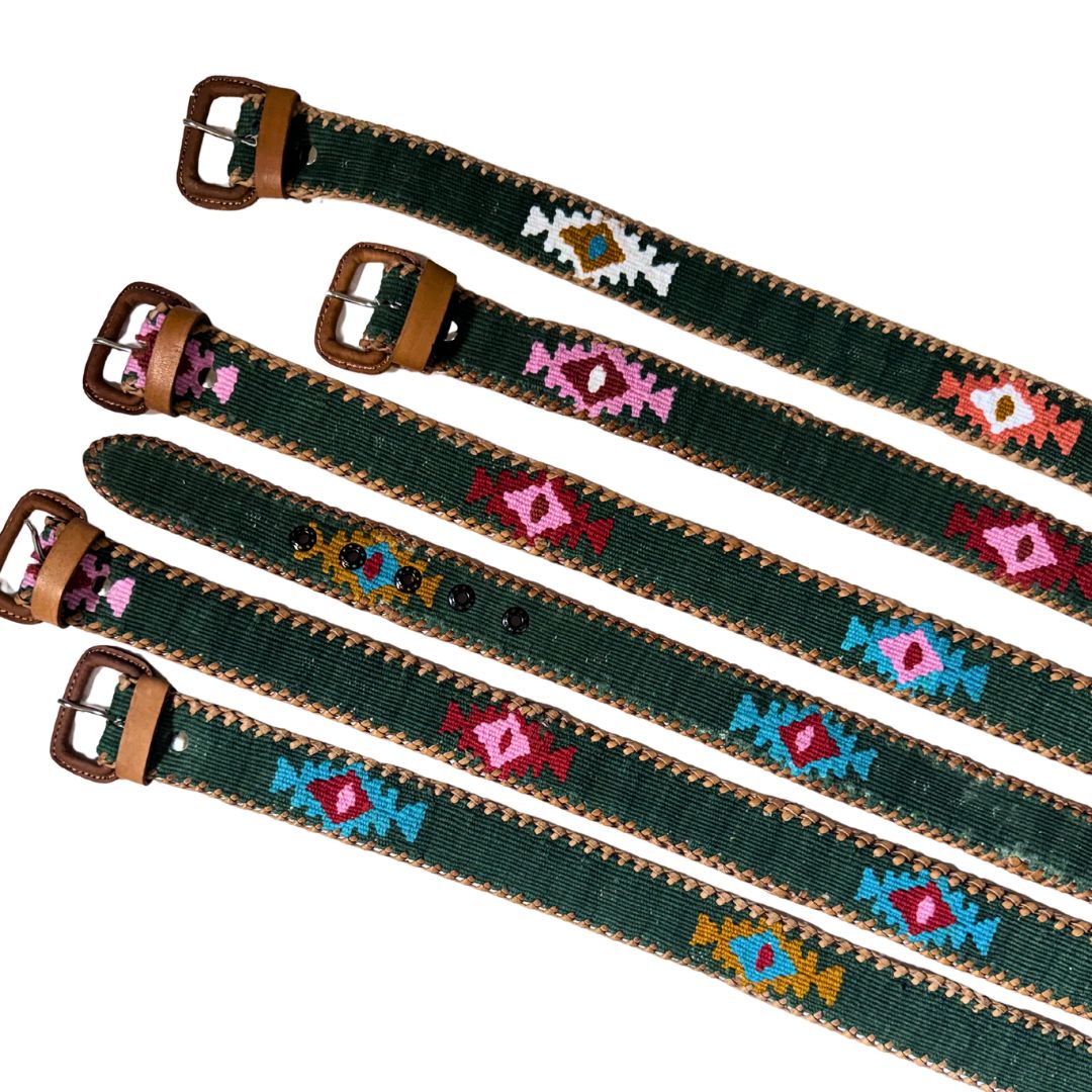 Forest Green Handwoven Guatemalan Whip-Stitched Belt