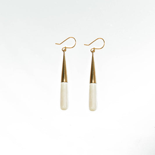 Brass & Horn Teardrop Dangle Earrings | Guru Ecodunia #color_white