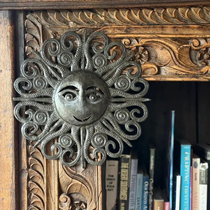 Haitian Metal Sun Face Wall Art 10x10 Hand Chiseled Recycled