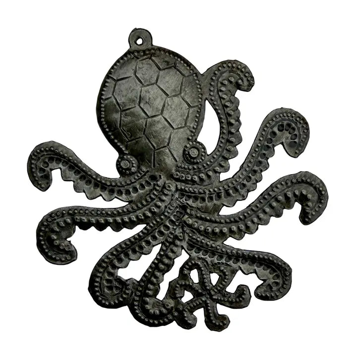 Haitian Metal Octopus Ornament 3.25x3.25 Hand Chiseled 