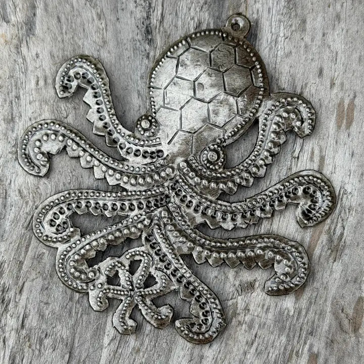 Haitian Metal Octopus Ornament 3.25x3.25 Hand Chiseled 