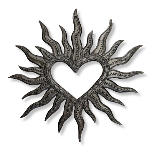 Fair Trade Haitian Metal Flaming Heart Wall Art – Handmade