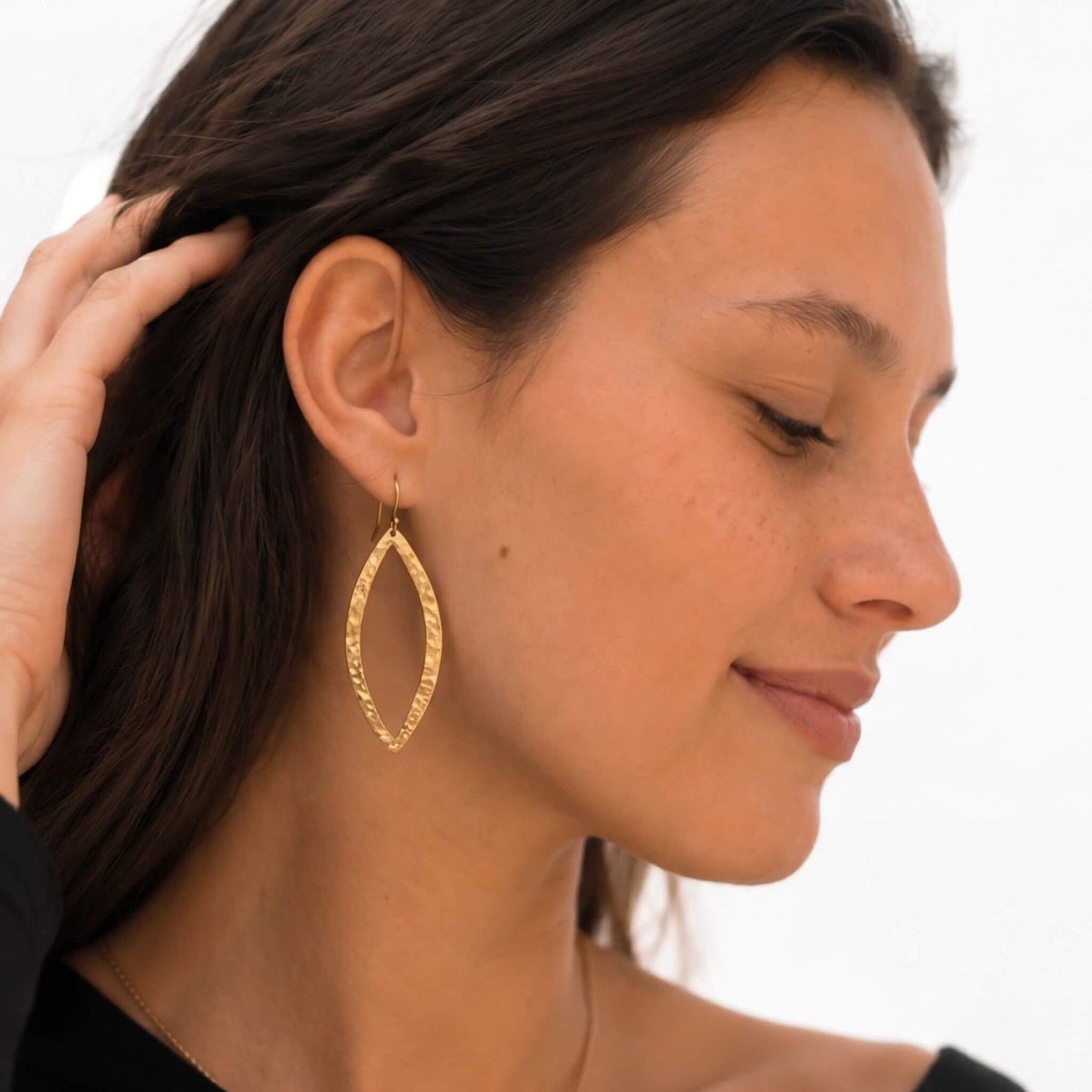 Hammered Marquise Leaf Brass Earrings | Mombasa Ecodunia