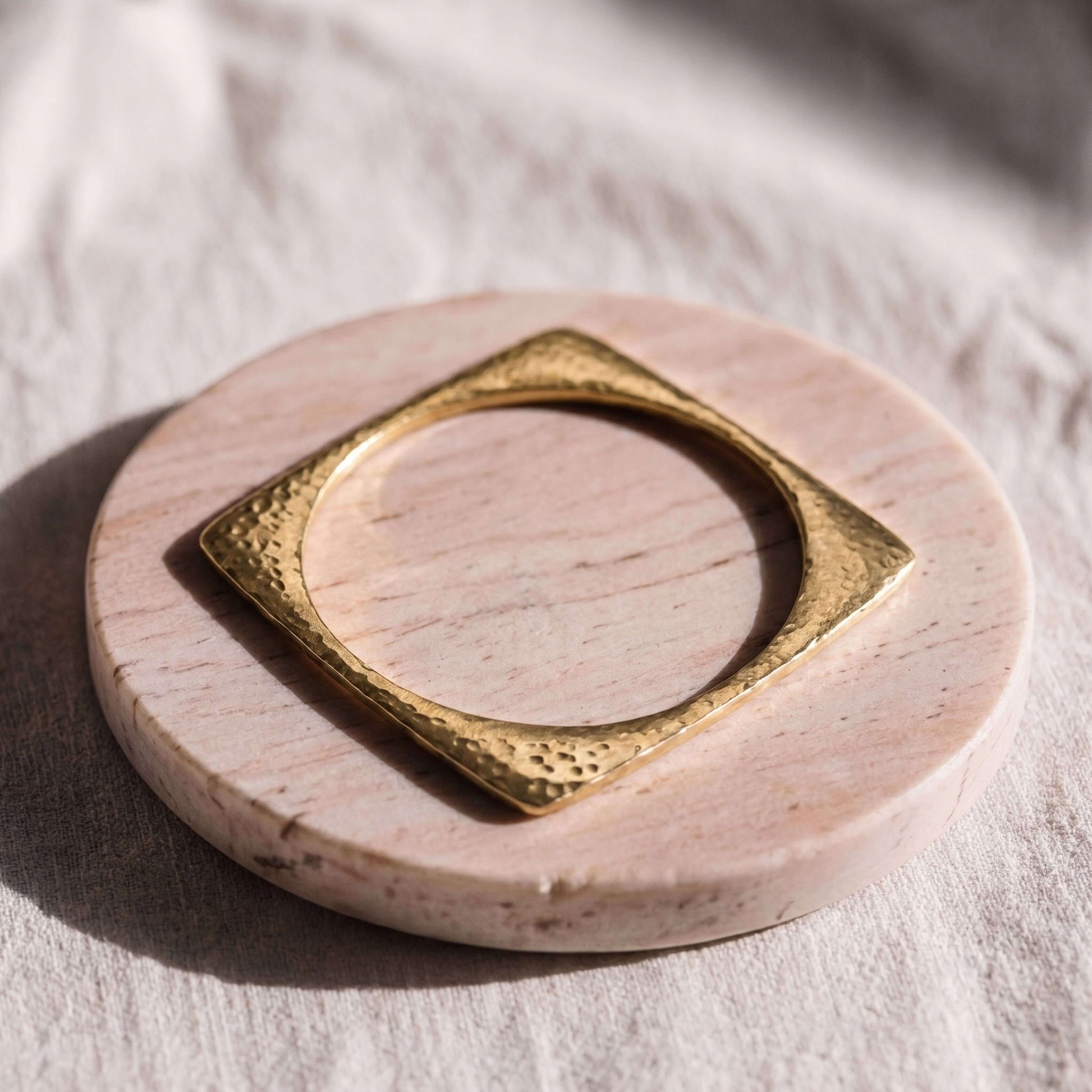 Hammered Square Brass Bangle Bracelet | Leo