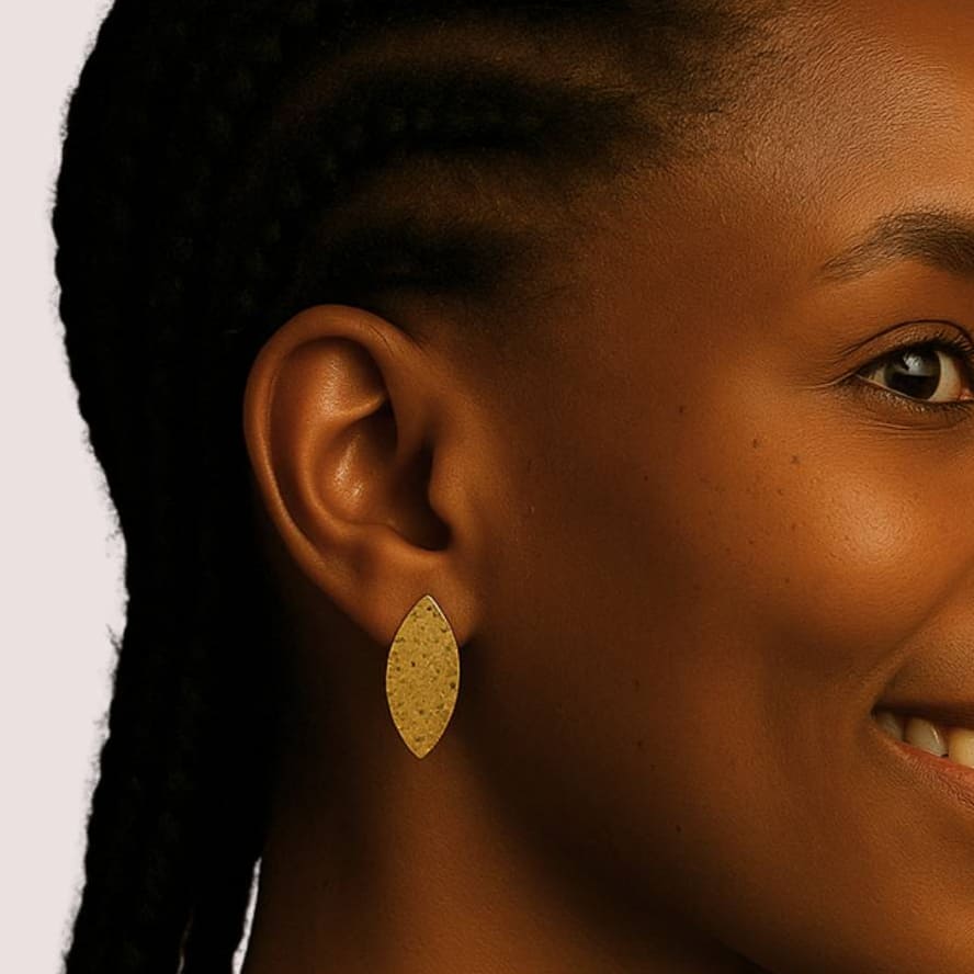 Jiji hammered shield brass drop earrings flat lay — Ecodunia