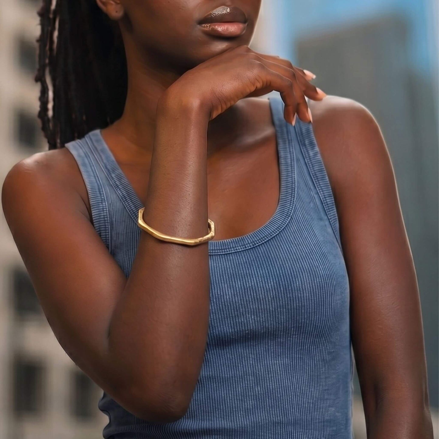 Hand-Hammered Octagon Stackable Brass Bangle | Pia - EcoDunia