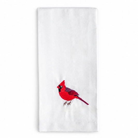 Cardinal embroidered cotton tea towel #birds_cardinal