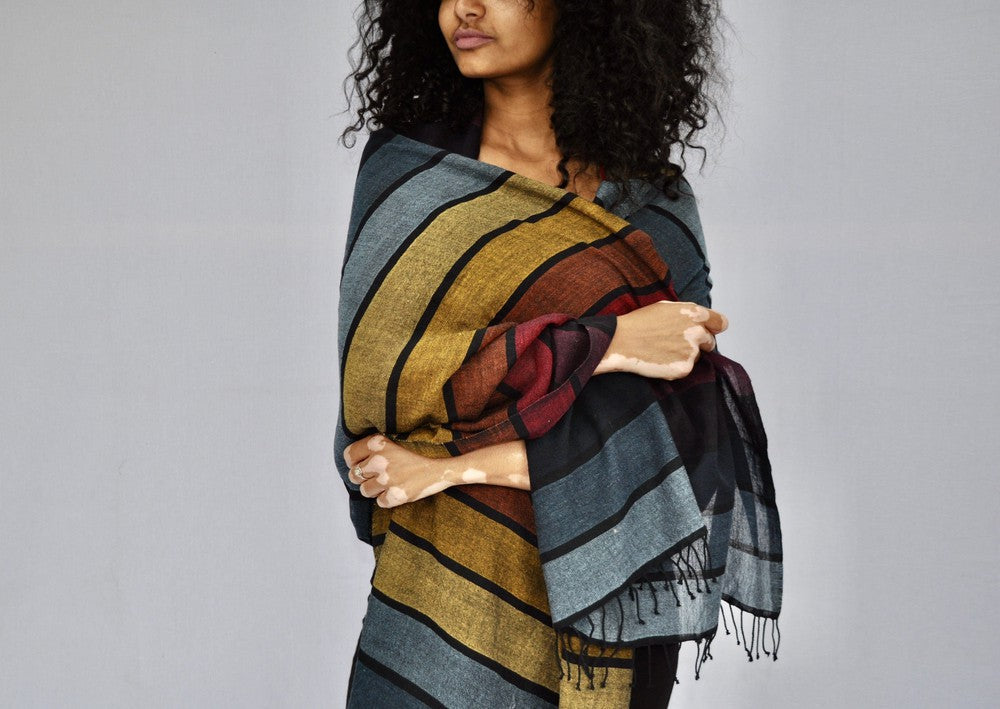 Hassate shawl wrapped around female model