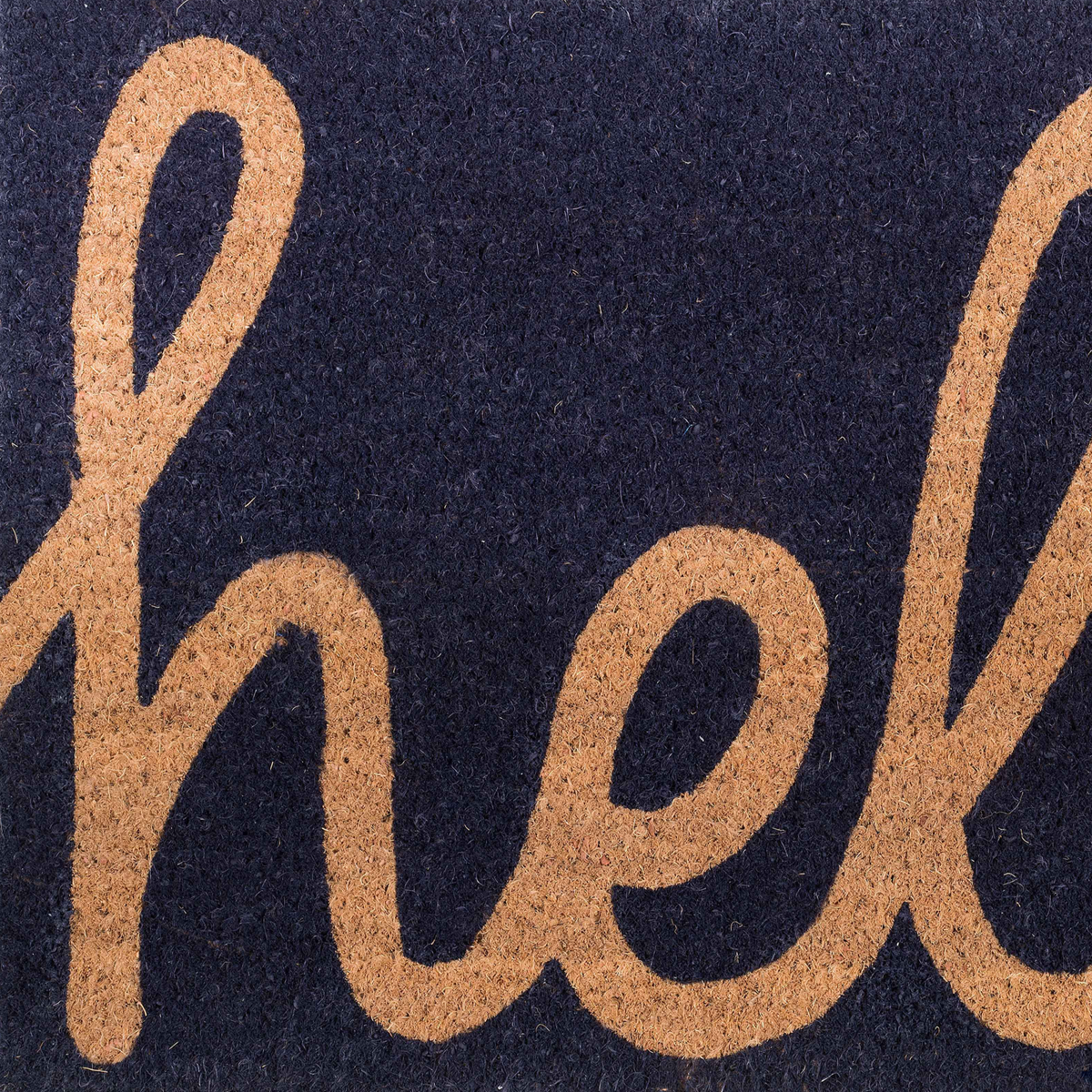 Cursive Hello Doormat Handwoven, Durable - Dark Blue