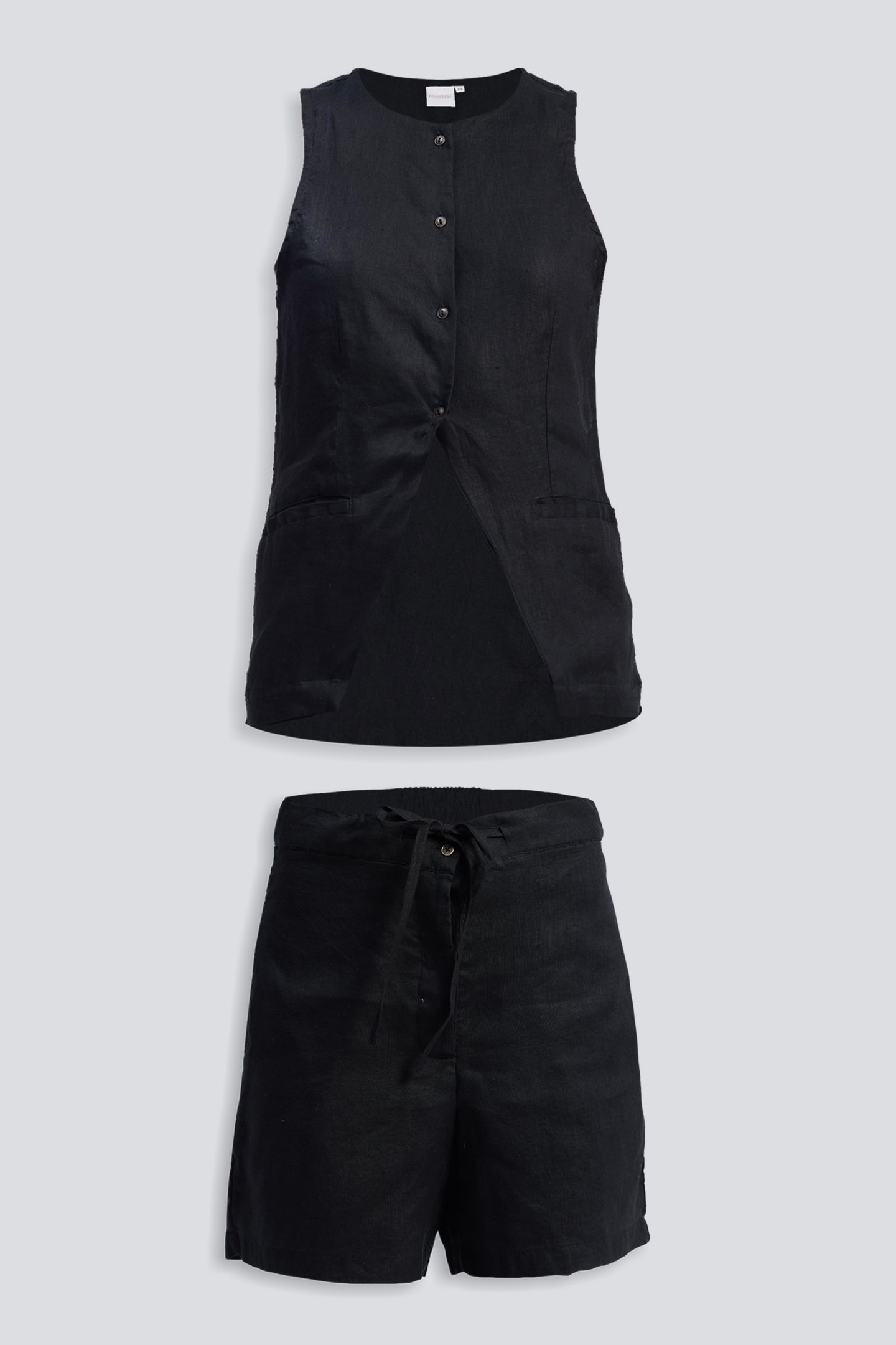 Hemp Vest Jacket Set in Black Flat Lay