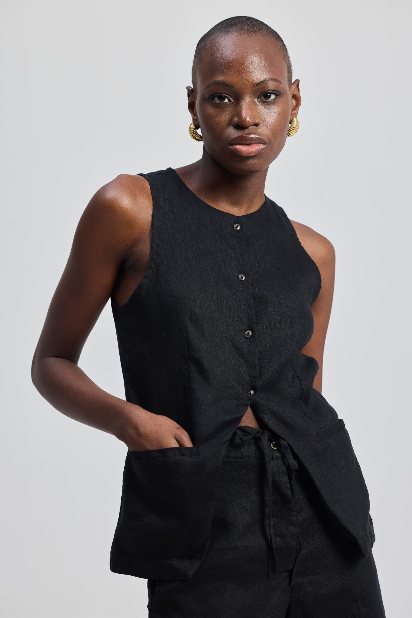 Hemp Vest Jacket Set in Black Moodshot