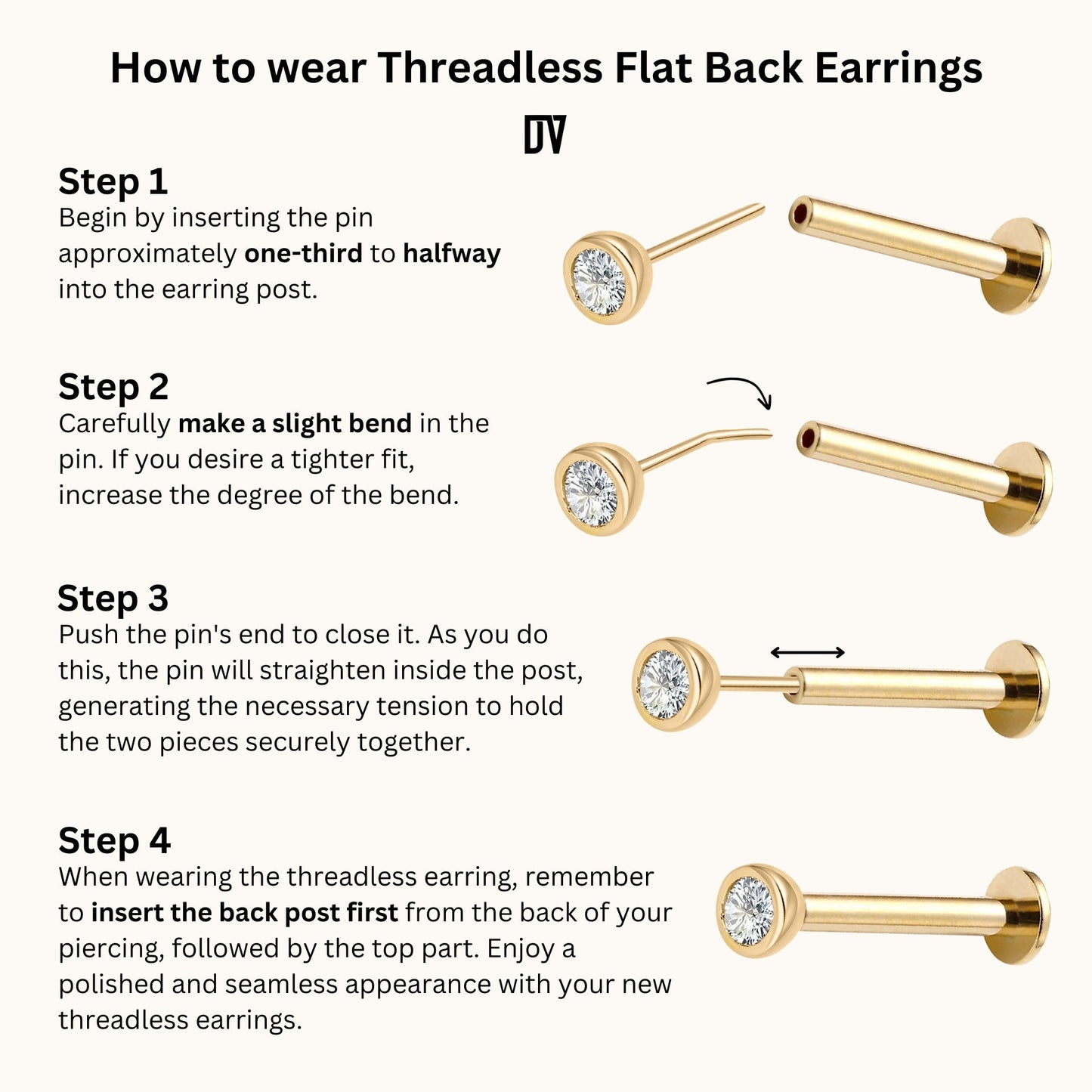 Oval CZ Leaves Branch Threadless Labret Titanium PVD Gold Flat Back Earring